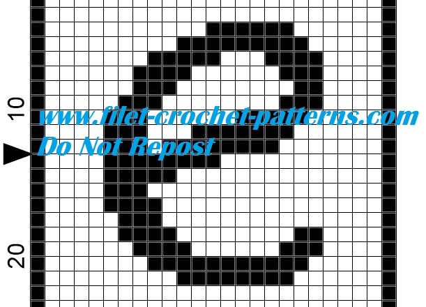 Alphabet letter E filet crochet pattern