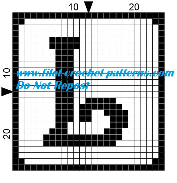 Alphabet letter L filet crochet pattern