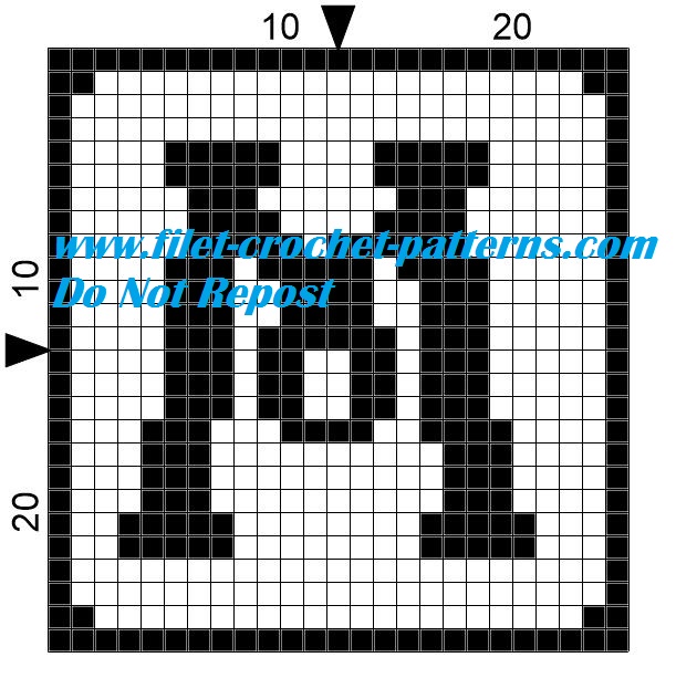 Alphabet letter M filet crochet pattern