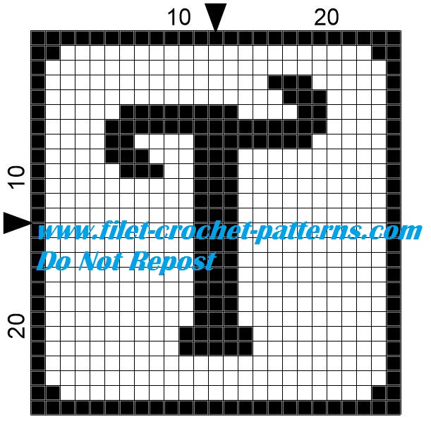 Alphabet letter T filet crochet pattern
