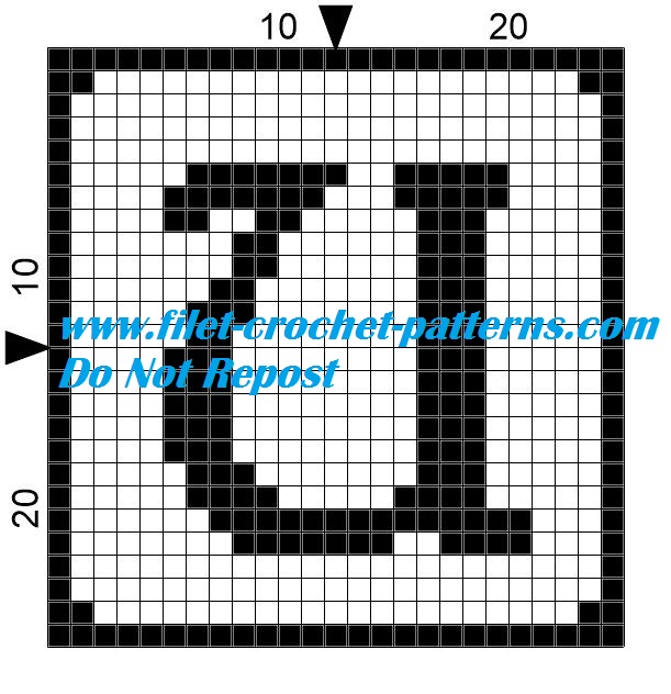 Alphabet letter U filet crochet pattern