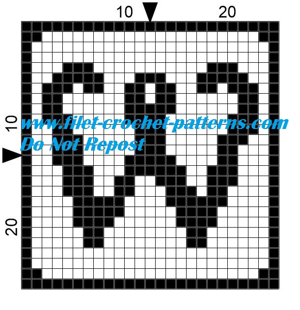 Alphabet letter W filet crochet pattern