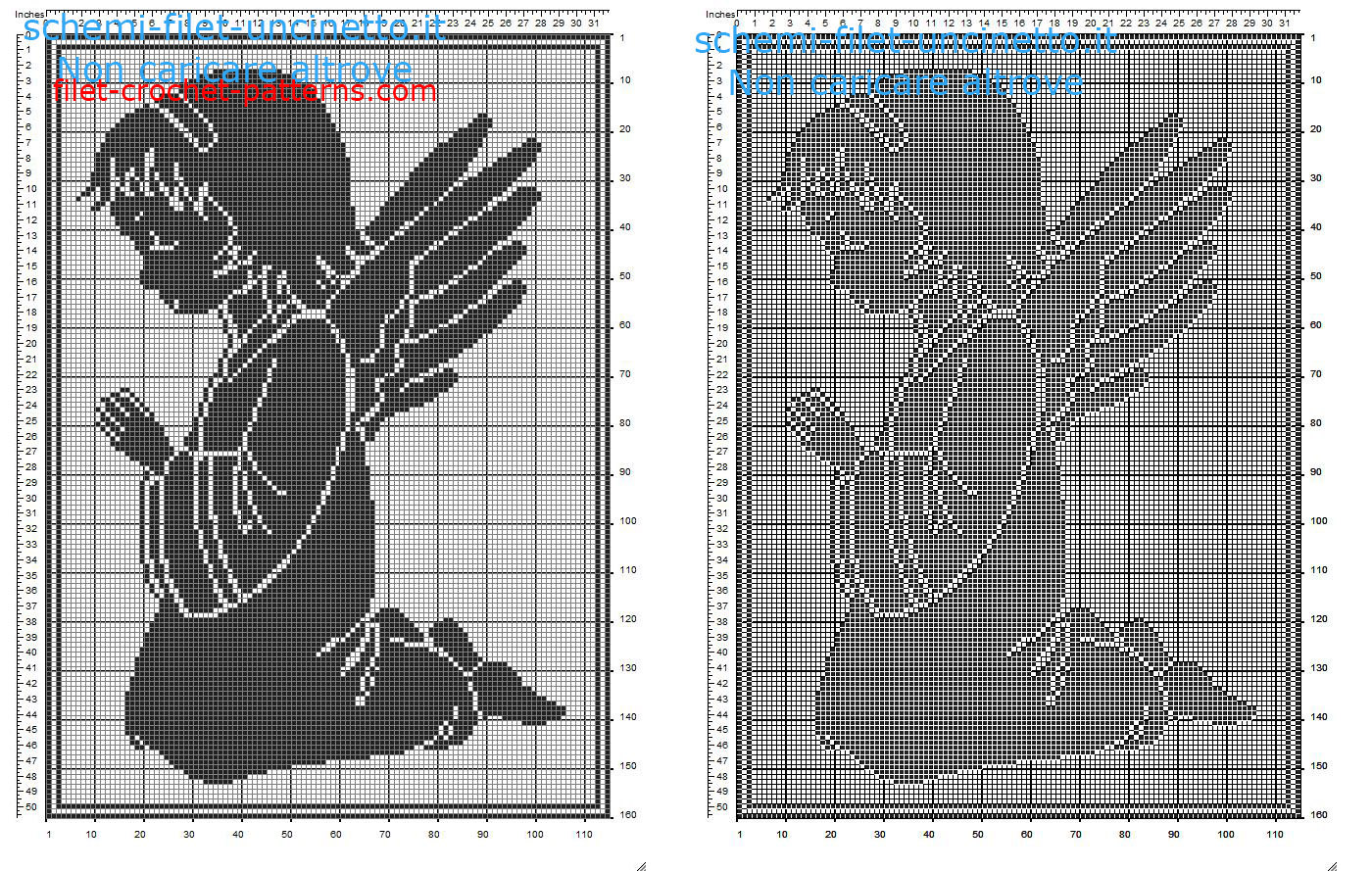 Angel praying free filet crochet pattern 110 x 160 squares