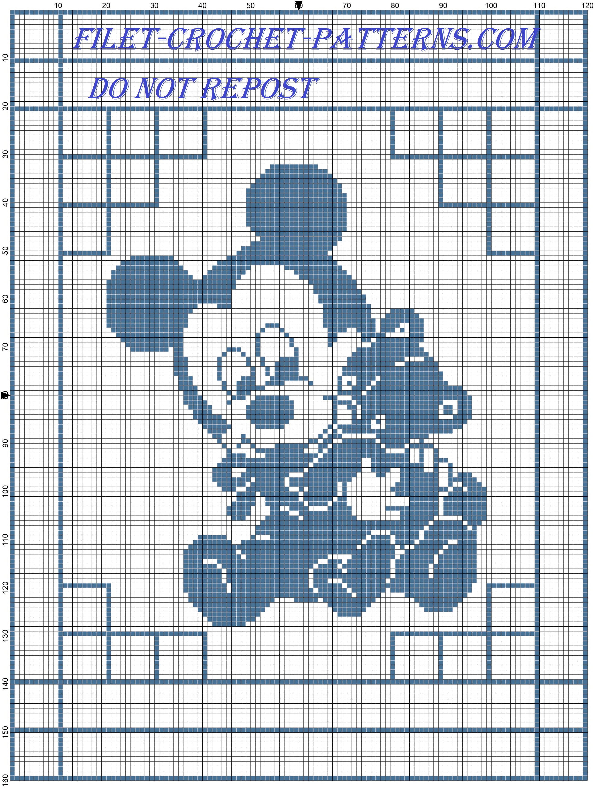 Baby Mickey with teddy bear baby blanket filet crochet