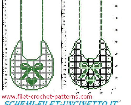 Baby bib bow and heart big free filet crochet pattern