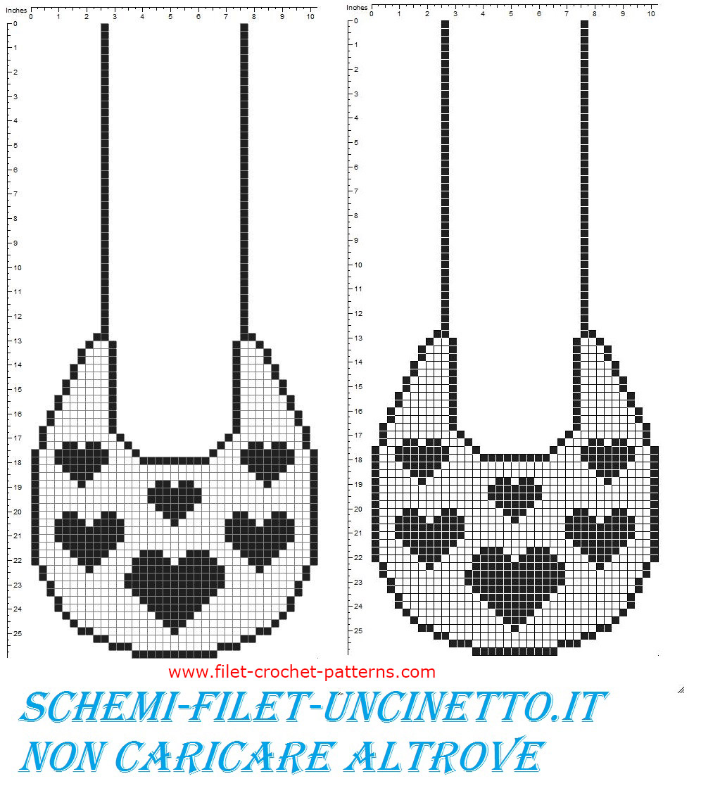 Baby bib with small hearts free filet crochet pattern
