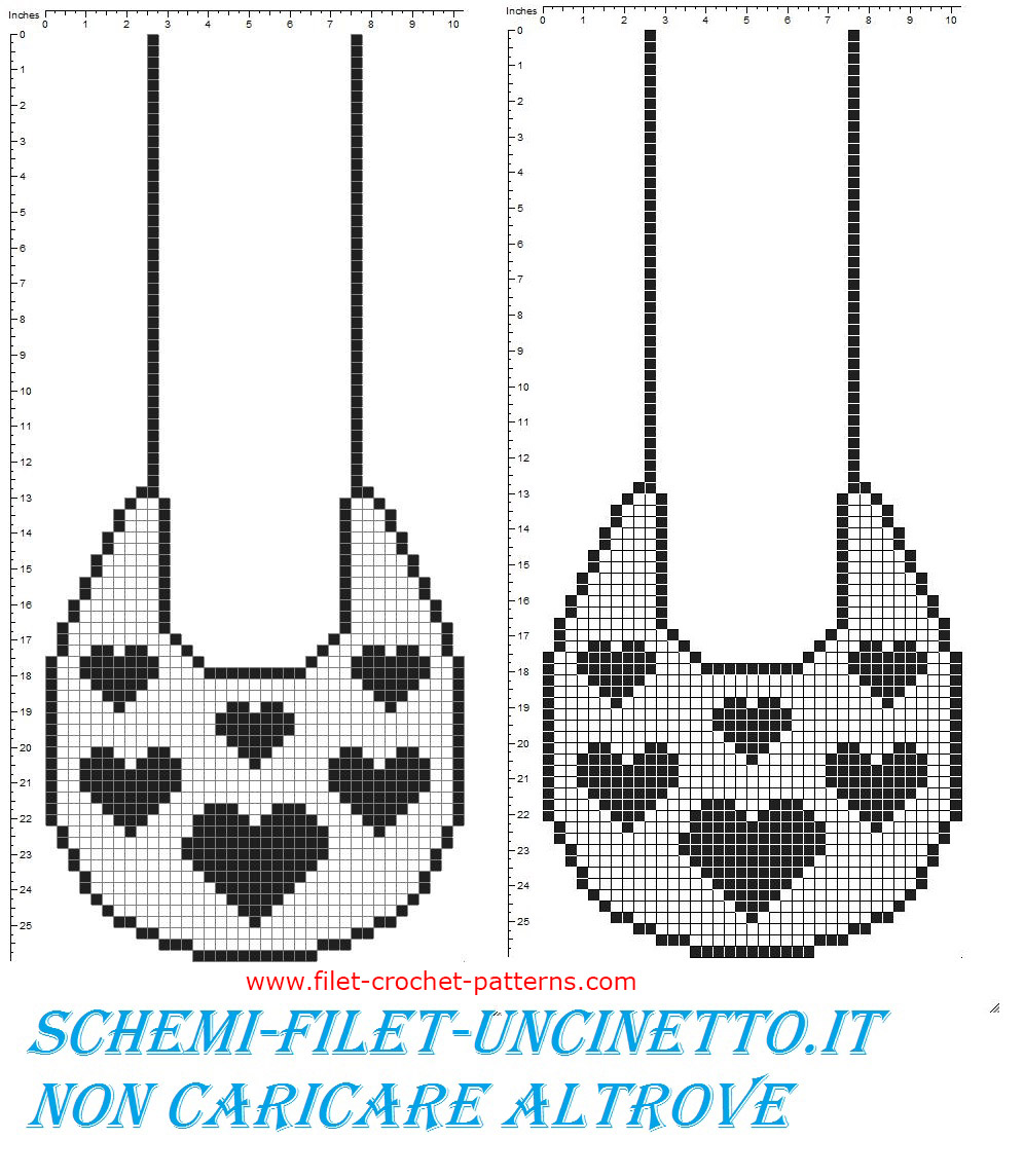 Baby bib with small hearts free filet crochet pattern