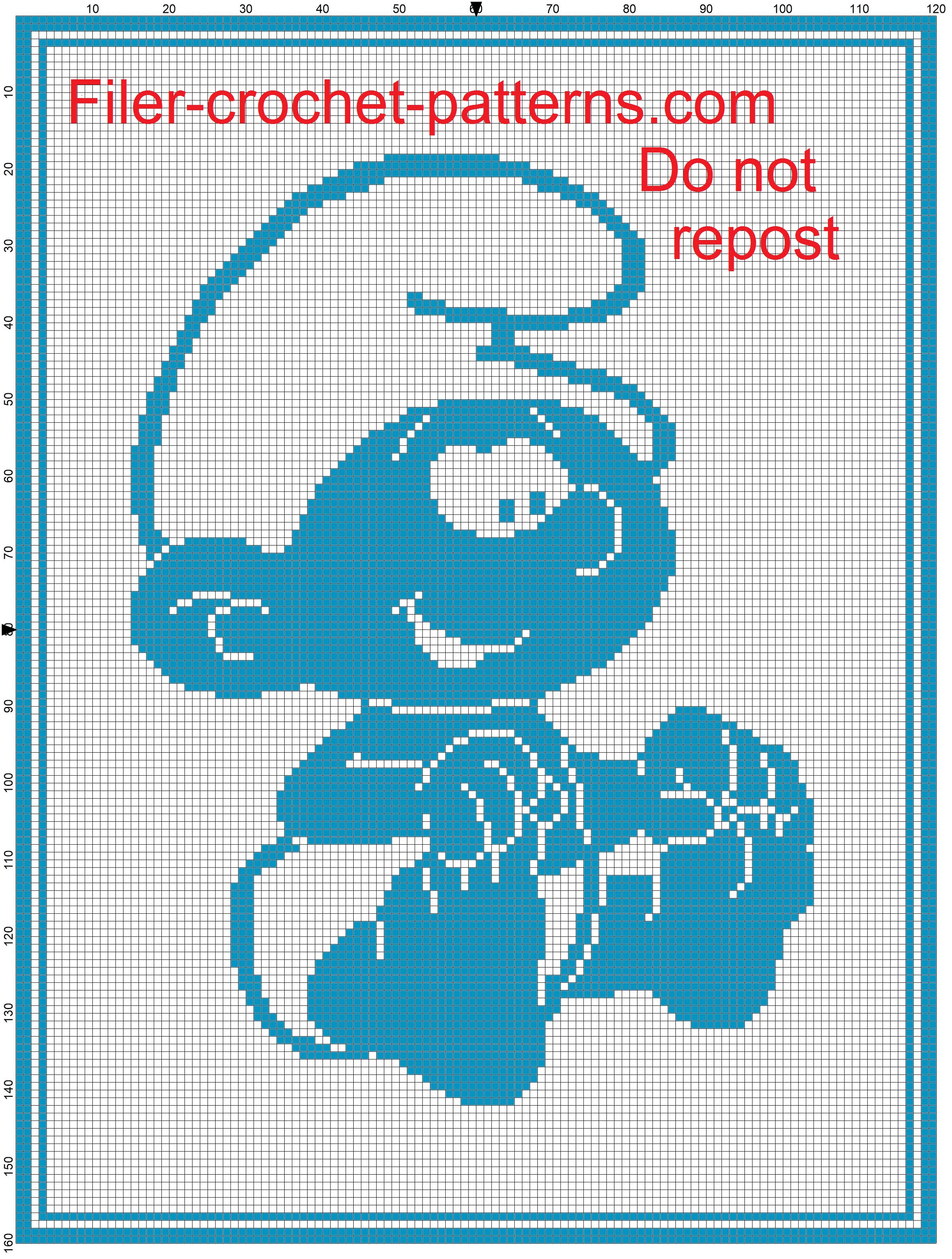 Baby blanket baby Smurf filet crochet pattern