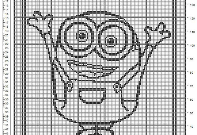 Baby blanket crochet filet free pattern with Minion Bob from Minions