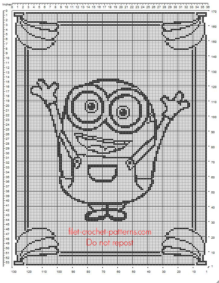 Baby blanket crochet filet free pattern with Minion Bob from Minions
