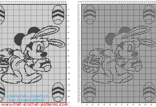 Baby blanket filet crochet pattern with Disney Mickey Mouse and Easter eggs