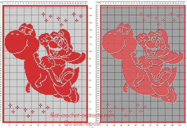 Baby blanket filet crochet with Super Mario Bros red color free pattern download
