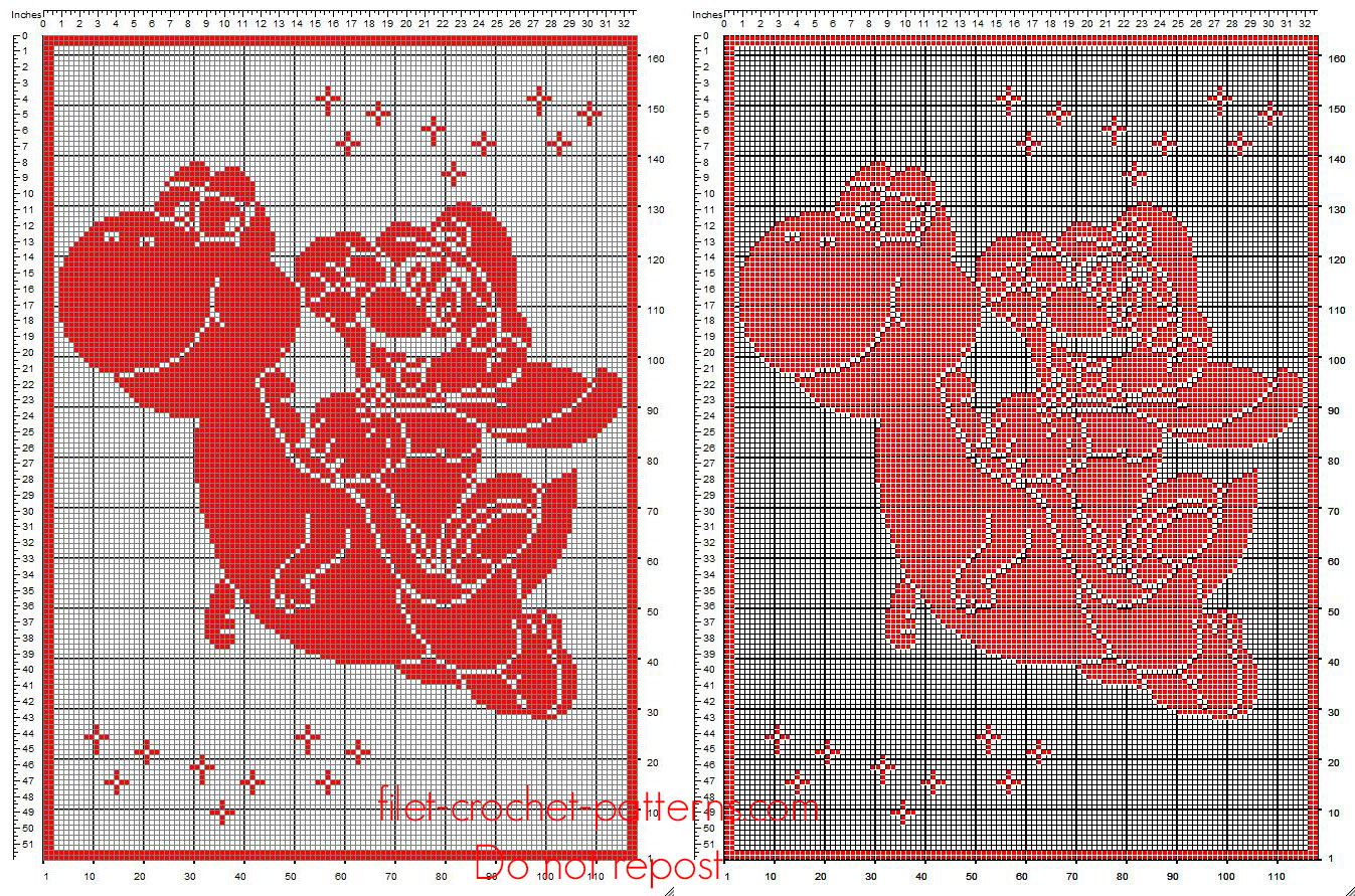 Baby blanket filet crochet with Super Mario Bros red color free pattern download