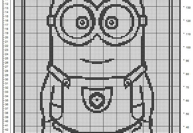 Baby blanket free crochet filet pattern with Minion Dave from Minions