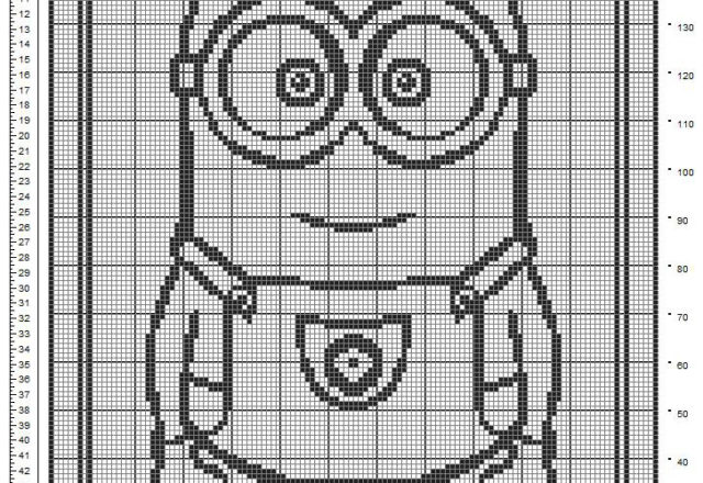 Baby blanket free crochet filet pattern with Minion Dave from Minions