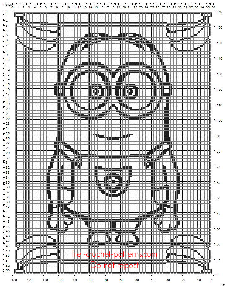 Baby blanket free crochet filet pattern with Minion Dave from Minions