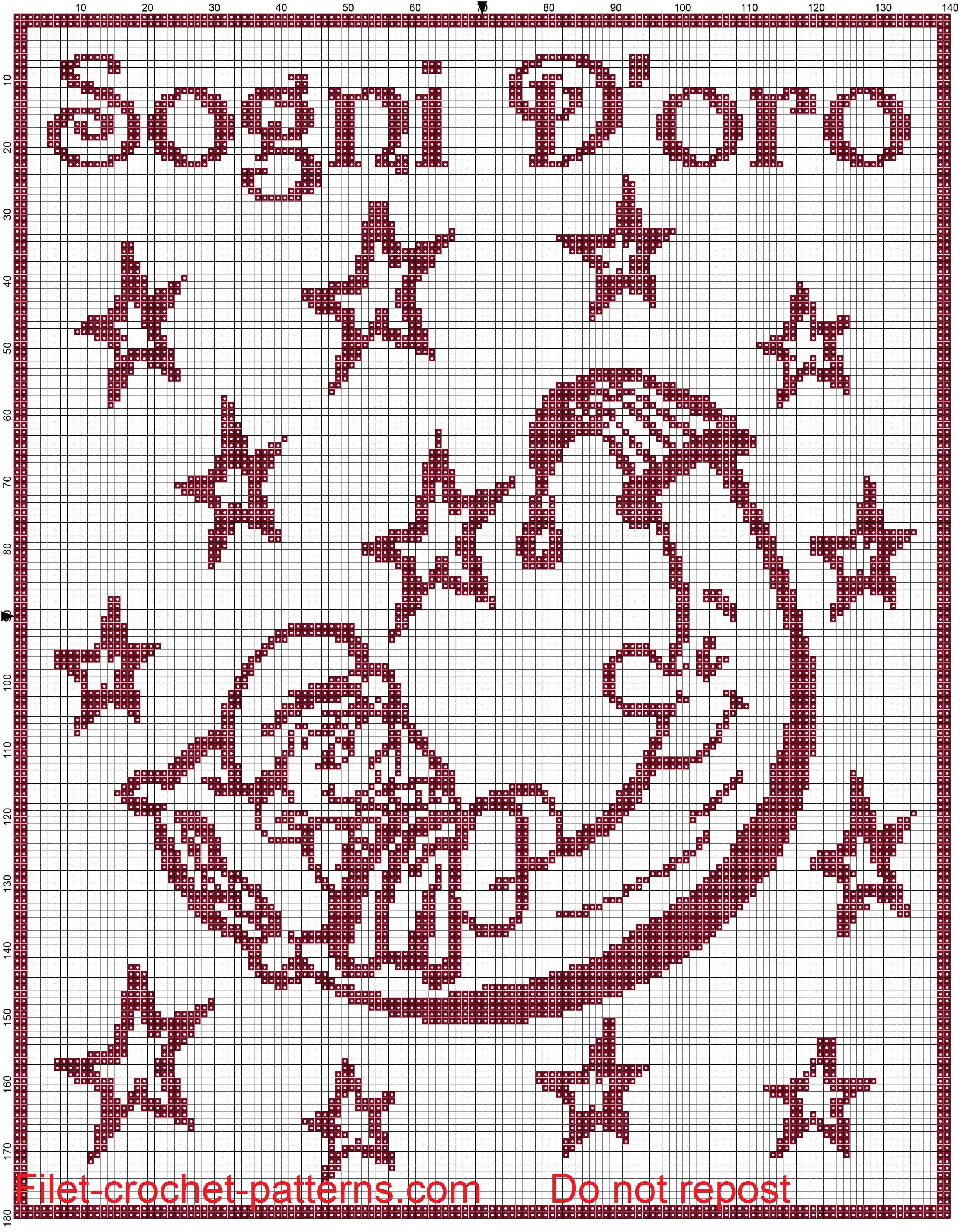 Baby blanket with Baby Smurf on the moon filet crochet pattern
