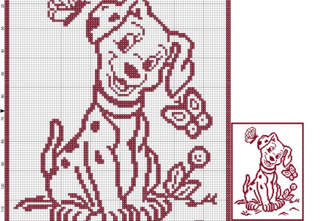 Baby blanket with dog 101 Dalmatians filet crochet parrern