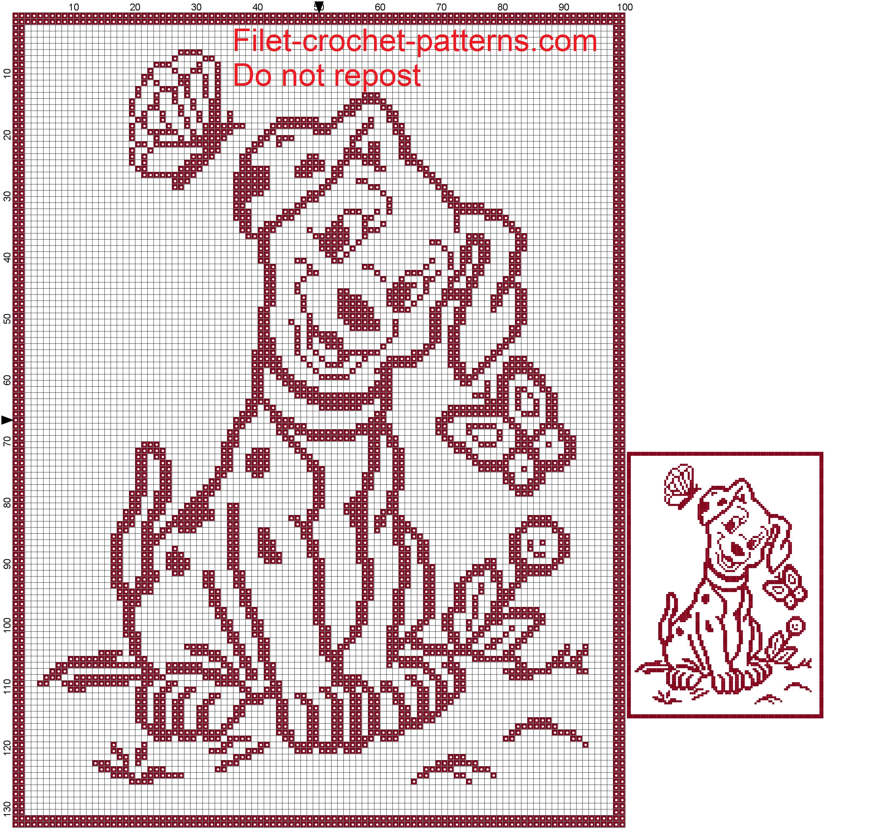 Baby blanket with dog 101 Dalmatians filet crochet parrern