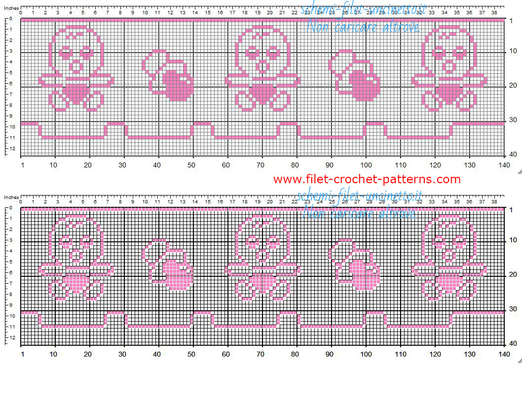 Baby border free filet crochet pink color with baby and pacifier free download 35 squares
