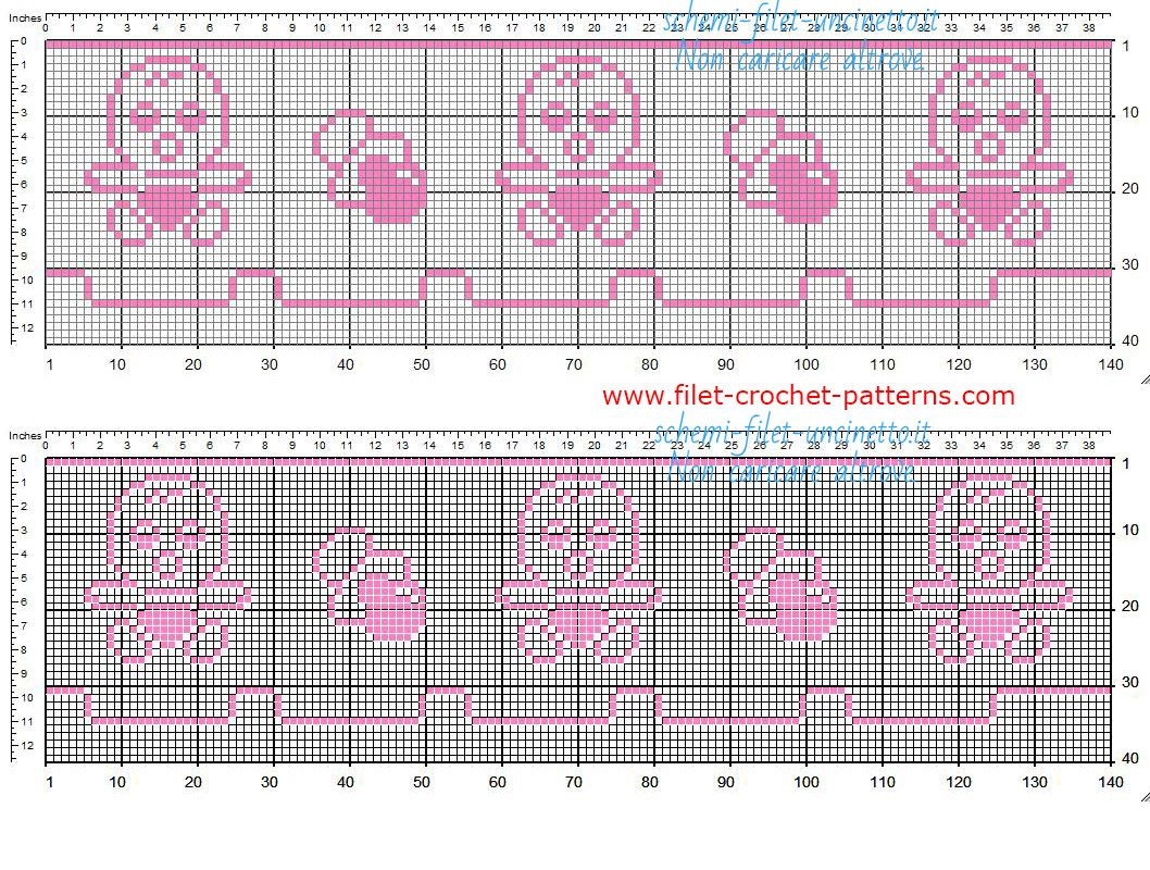 Baby border free filet crochet pink color with baby and pacifier free download 35 squares