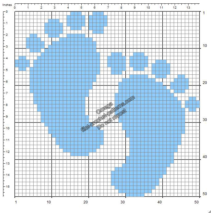 Baby footprints free crochet filet pattern birth ideal baby blue 50x50