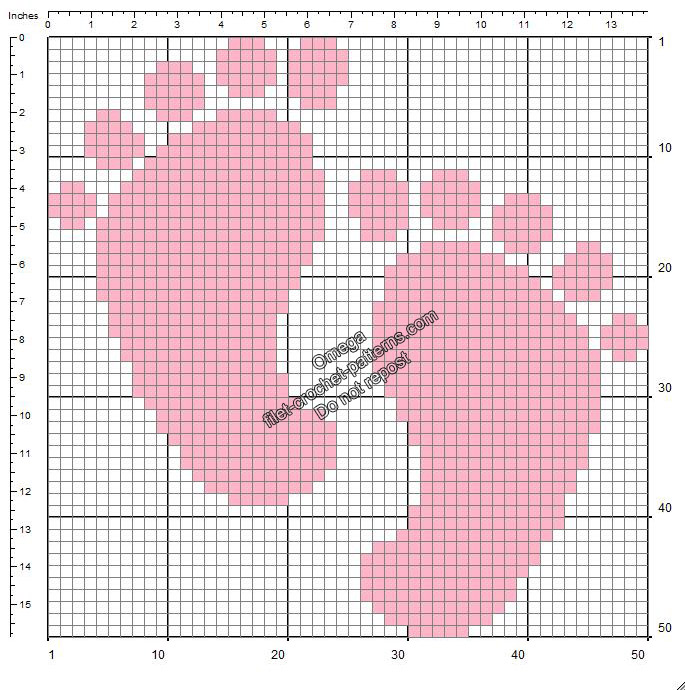 Baby footprints free crochet filet pattern birth ideal baby pink 50x50