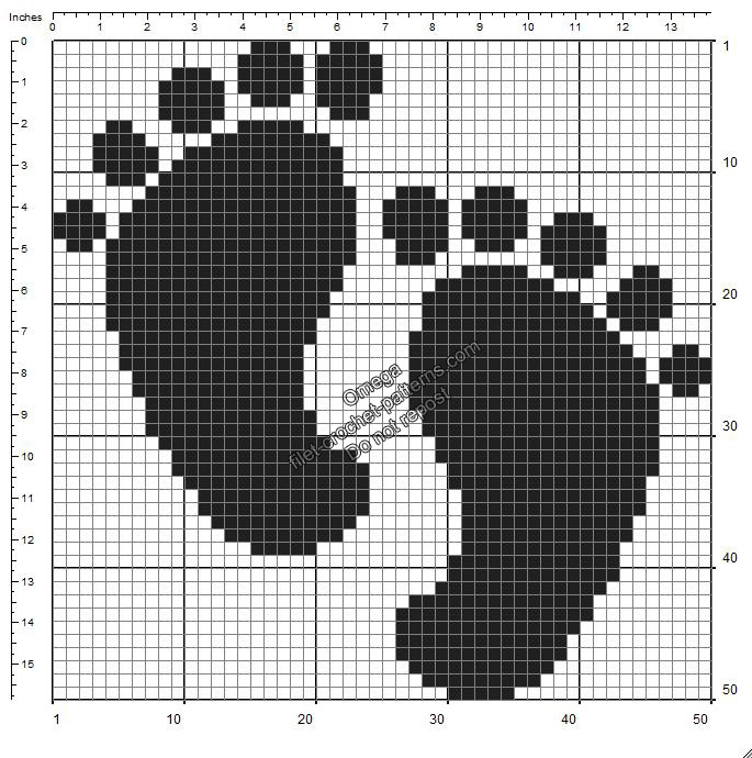 Baby footprints free crochet filet pattern birth ideal black 50x50