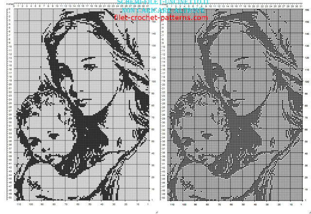 Blessed Virgin Mary and child free filet crochet pattern 160 x 110 squares