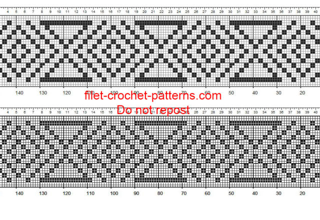 Border pattern crochet filet with geometric shapes height 26 squares