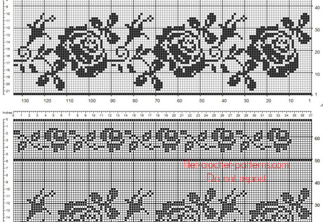 Border with roses for crochet filet curtains free download