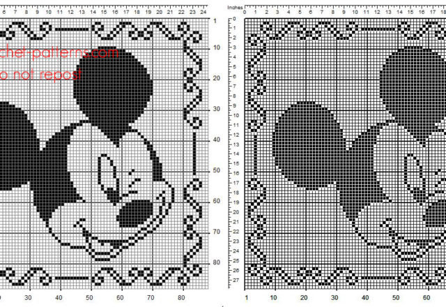 Children home pillow with Disney Mickey Mouse free filet crochet pattern 88 squares