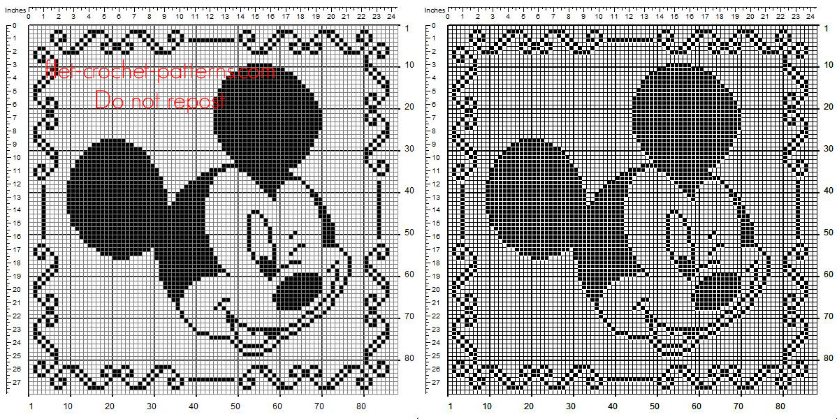 Children home pillow with Disney Mickey Mouse free filet crochet pattern 88 squares