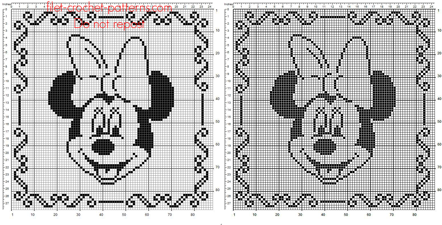 Children pillow crochet filet with Disney Minnie face free pattern download