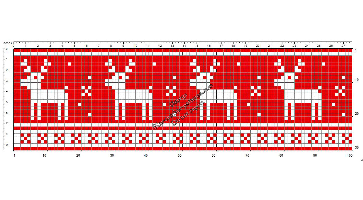 Christmas border with reindeer free crochet filet design pattern height 30