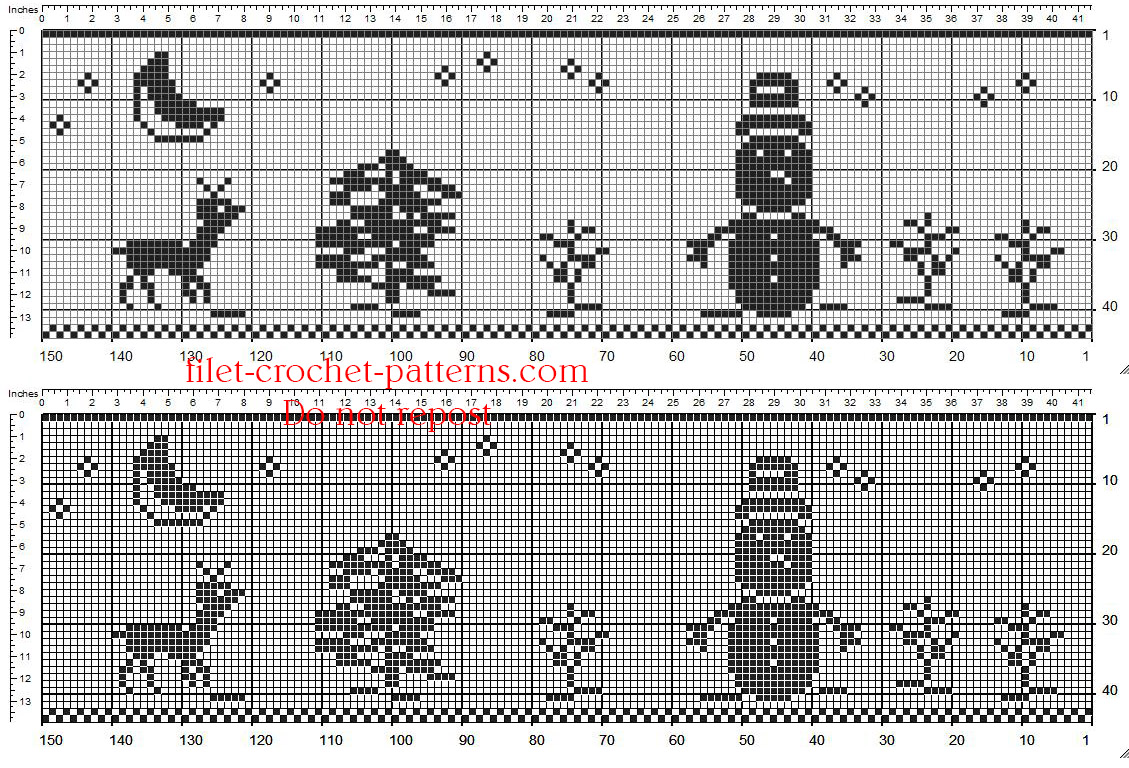 Christmas crochet filet border with reindeer snowman tree 40 squares