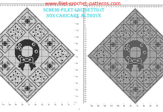 Christmas filet placemat diamond shaped with garland and snowflakes