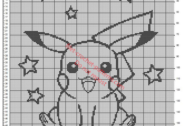 Crib blanket with Pokemon Pikachu free crochet filet pattern diagram