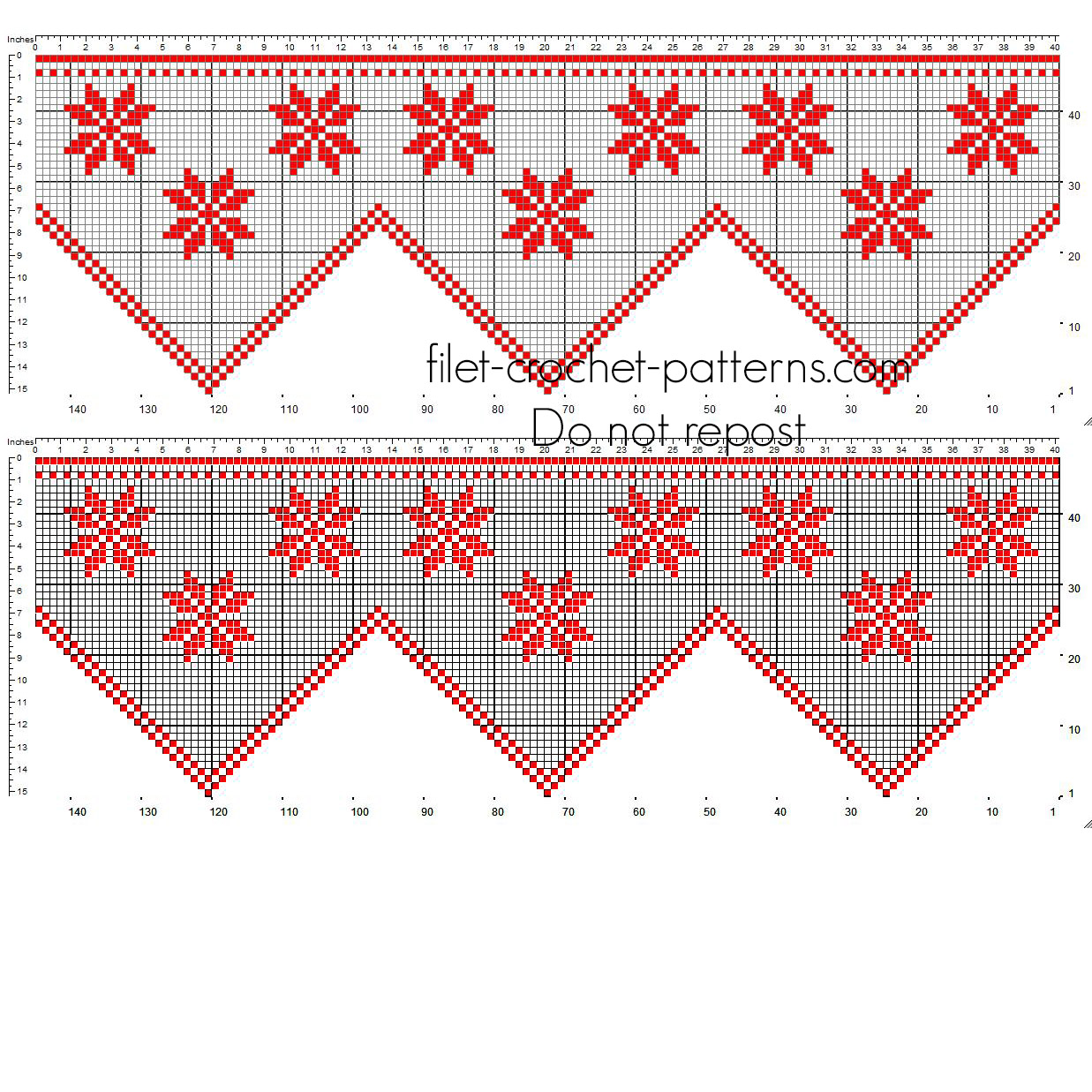 Crochet filet Christmas red border with Poinsettia Christmas Stars flowers