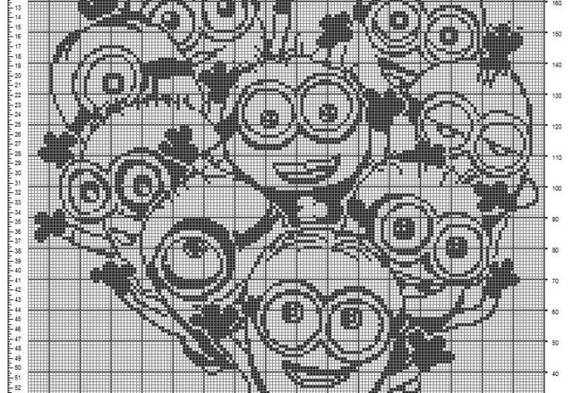 Crochet filet crib blanket with Minions Despicable me free pattern design