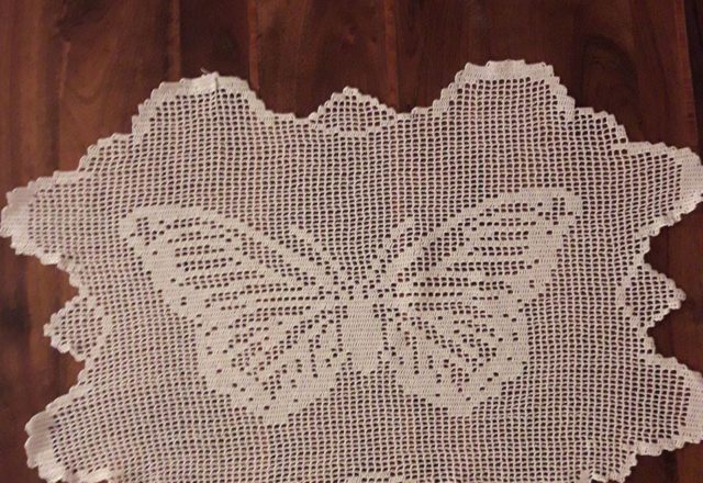 Crochet filet doily with butterfly work photo by Facebook Fan Mario Gatti