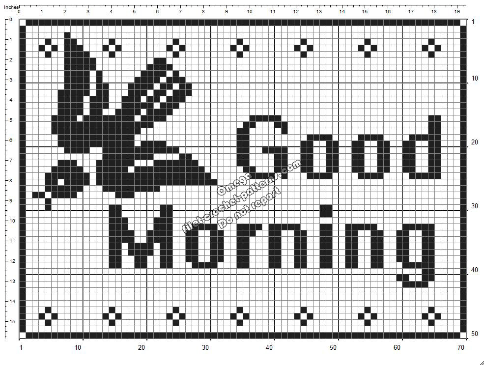 Crochet filet free pattern rectangular doily with Good Morning text 70x50