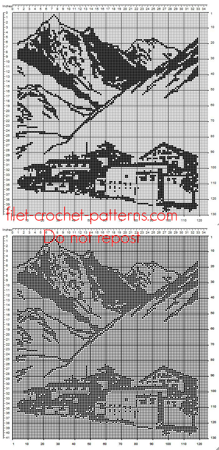 Crochet filet mountain landscape home painting idea