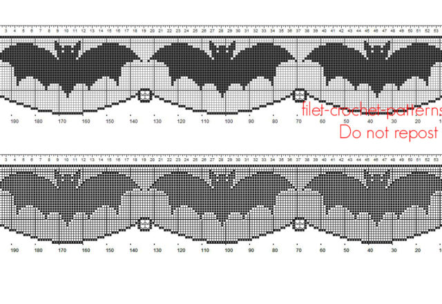 Crochet filet pattern Halloween border with bats