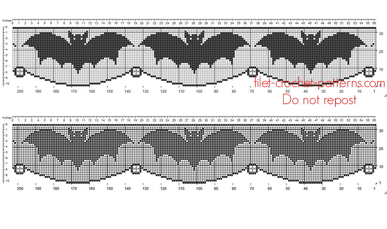 Crochet filet pattern Halloween border with bats