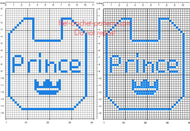 Crochet filet pattern baby bib with text Prince free download