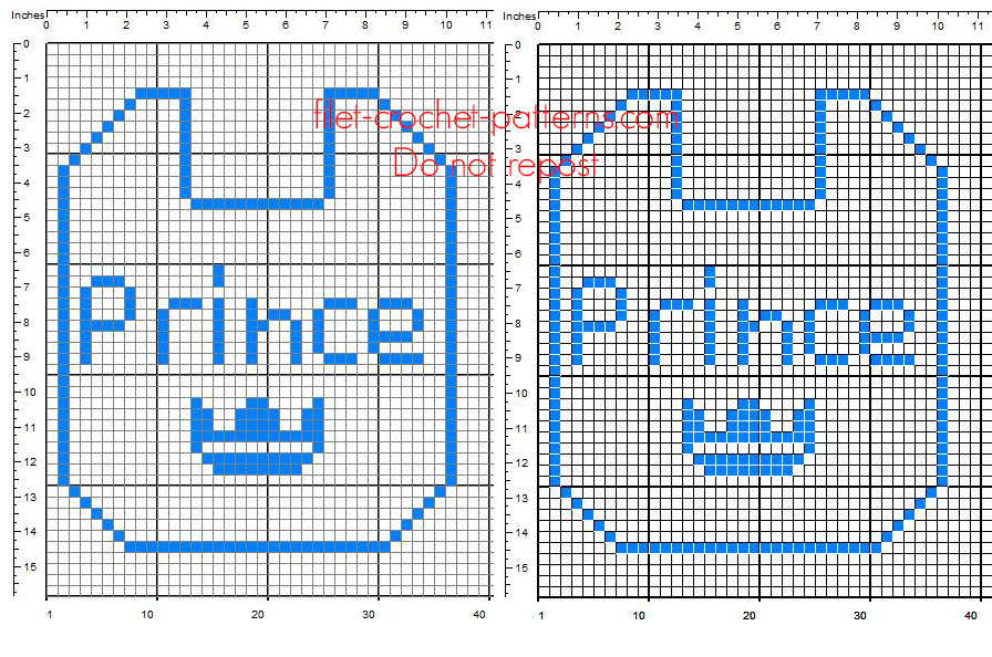 Crochet filet pattern baby bib with text Prince free download