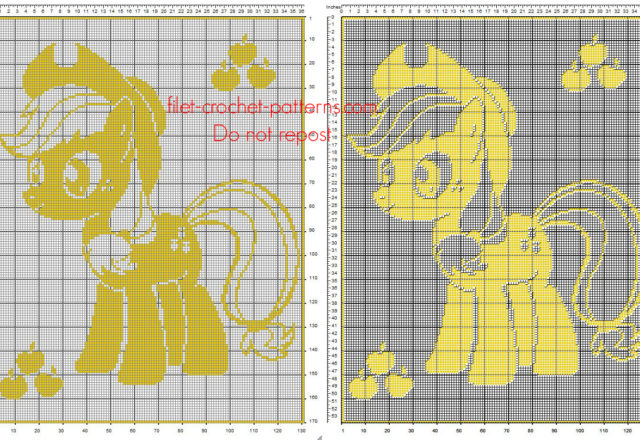Crochet filet pattern baby blanket with Applejack My Little Pony character