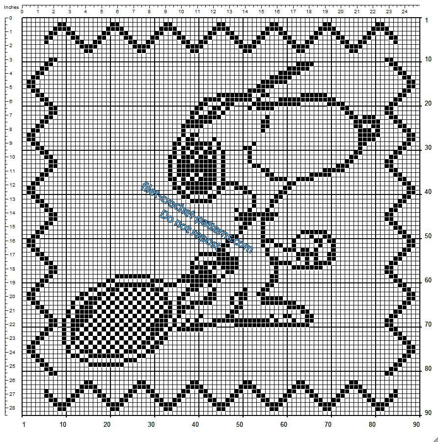 Crochet filet pattern children pillow with Snoopy and a tennis racket