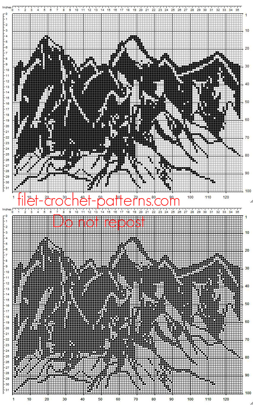 Crochet filet pattern landscape with mountains home painting